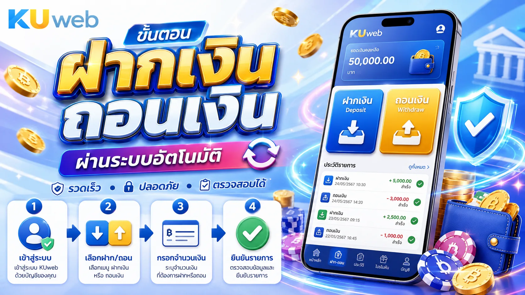 ขั้นตอนฝากเงินและถอนเงินผ่านระบบอัตโนมัติ