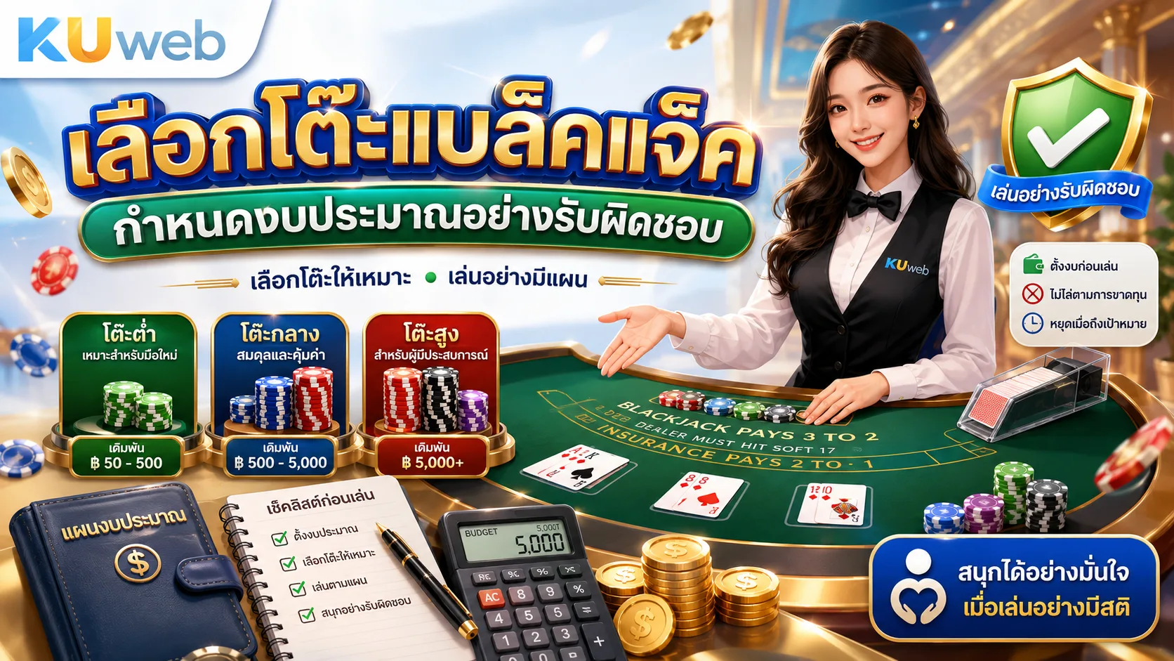 เลือกโต๊ะแบล็คแจ็คและกำหนดงบประมาณอย่างรับผิดชอบ