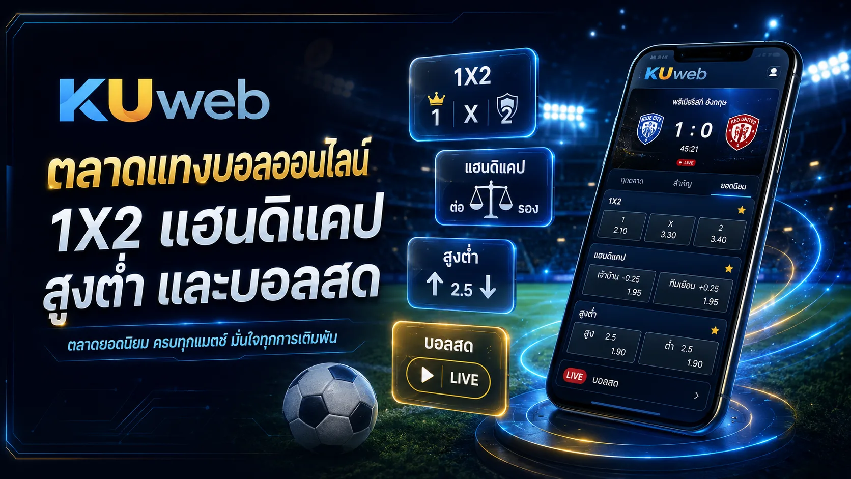 ตลาดแทงบอลออนไลน์ 1X2 แฮนดิแคป สูงต่ำ และบอลสด