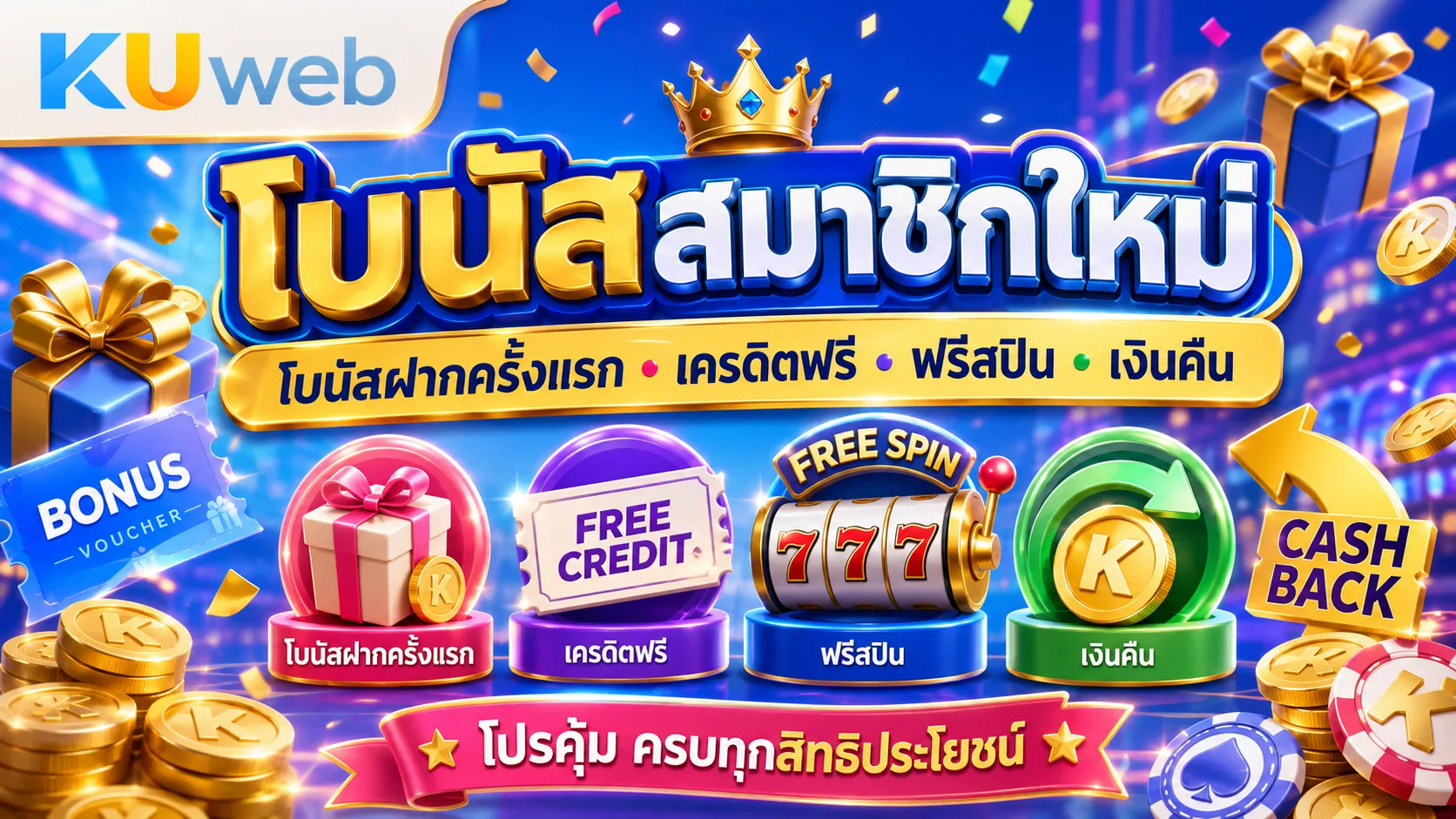 โบนัสสมาชิกใหม่ โบนัสฝากครั้งแรก เครดิตฟรี ฟรีสปิน และเงินคืน