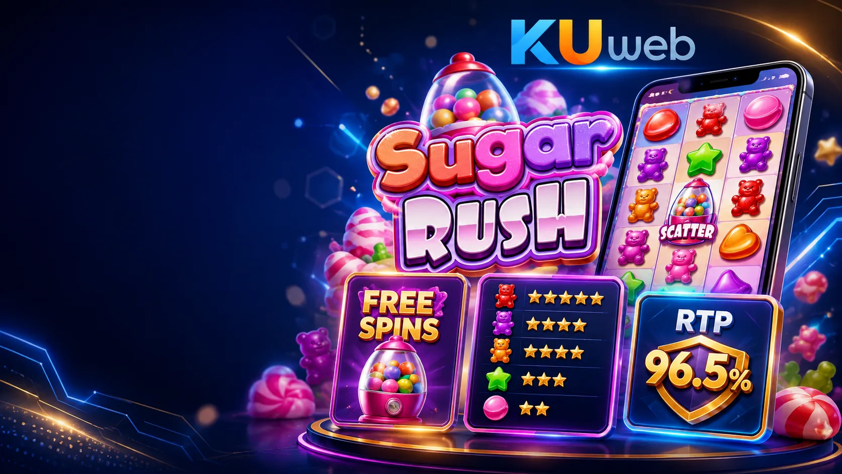 โบนัสฟรีสปิน ตารางจ่าย และค่า RTP ของสล็อต Sugar Rush