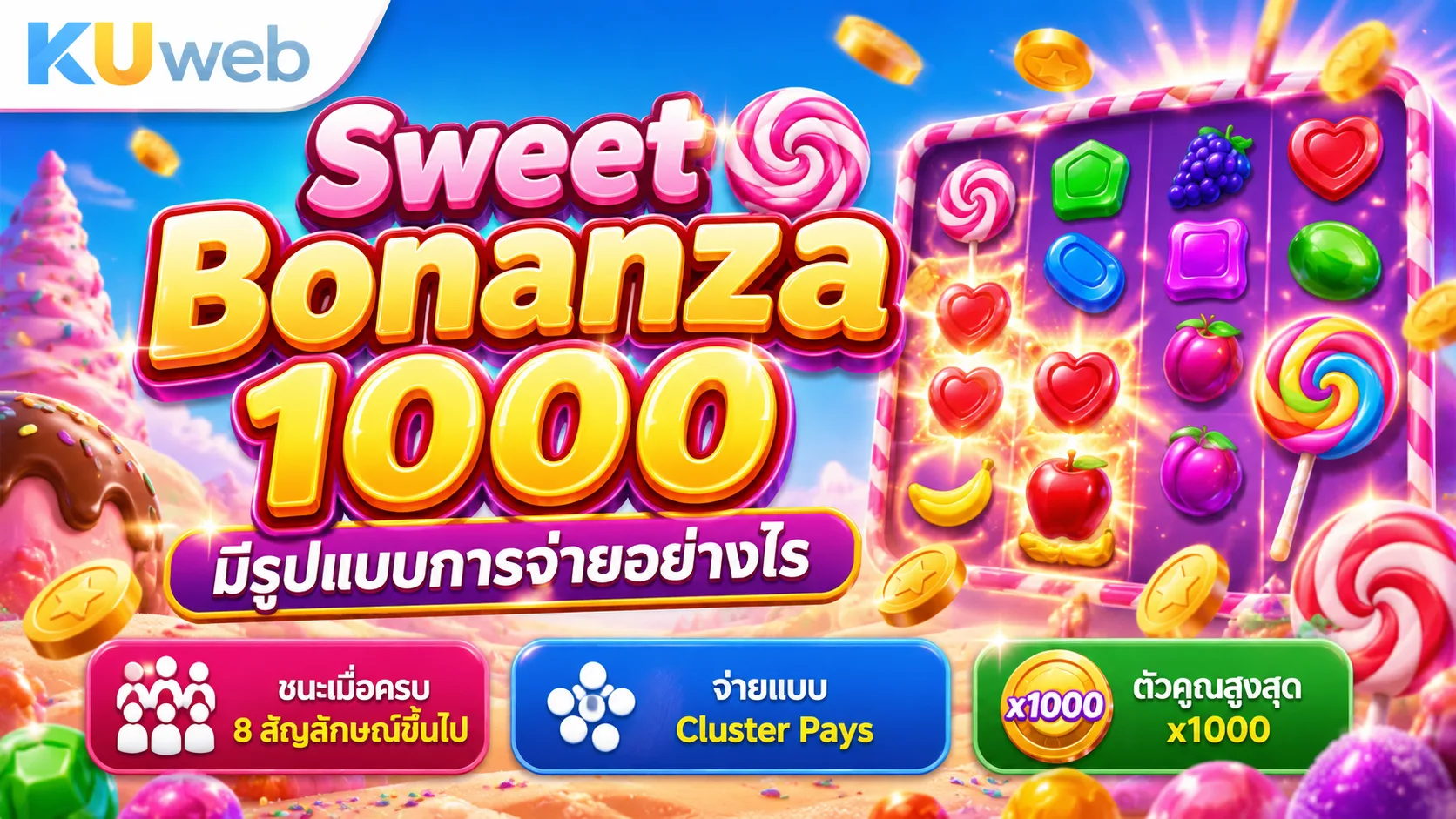 Sweet Bonanza 1000 ระบบ Pay Anywhere และ Tumble บนตาราง 6 คูณ 5